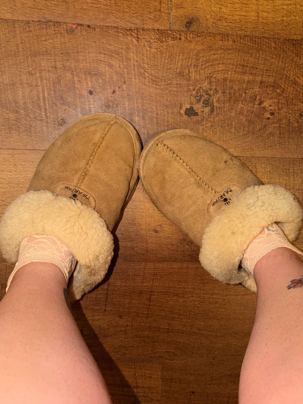 Well Worn Tan Shearling-Lined Slip-On Slippers